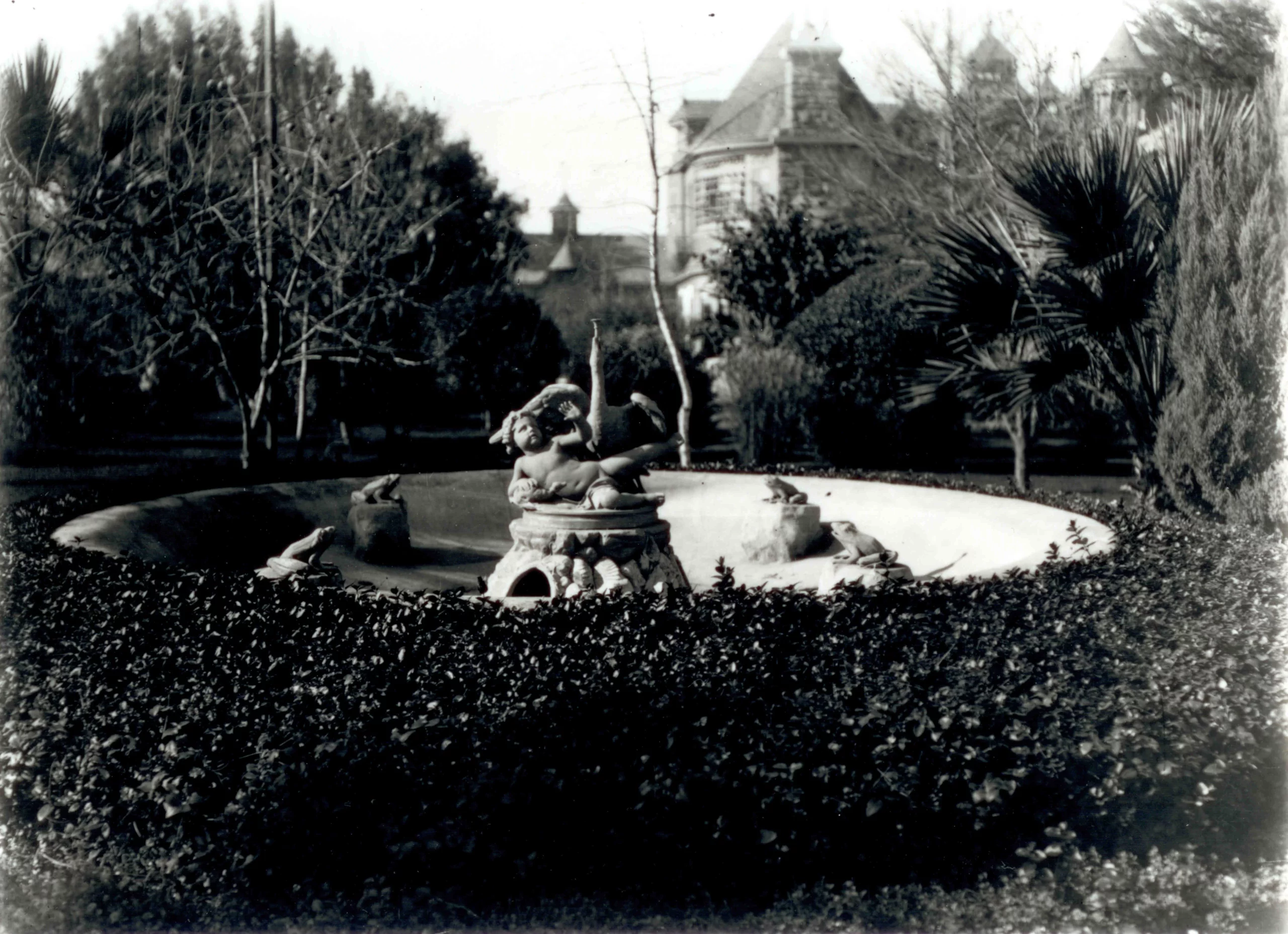 Cupid fountain in Sarah's garden before the 1906 earthquake. Source: John Hansen Family Albums, Credit to History San Jose