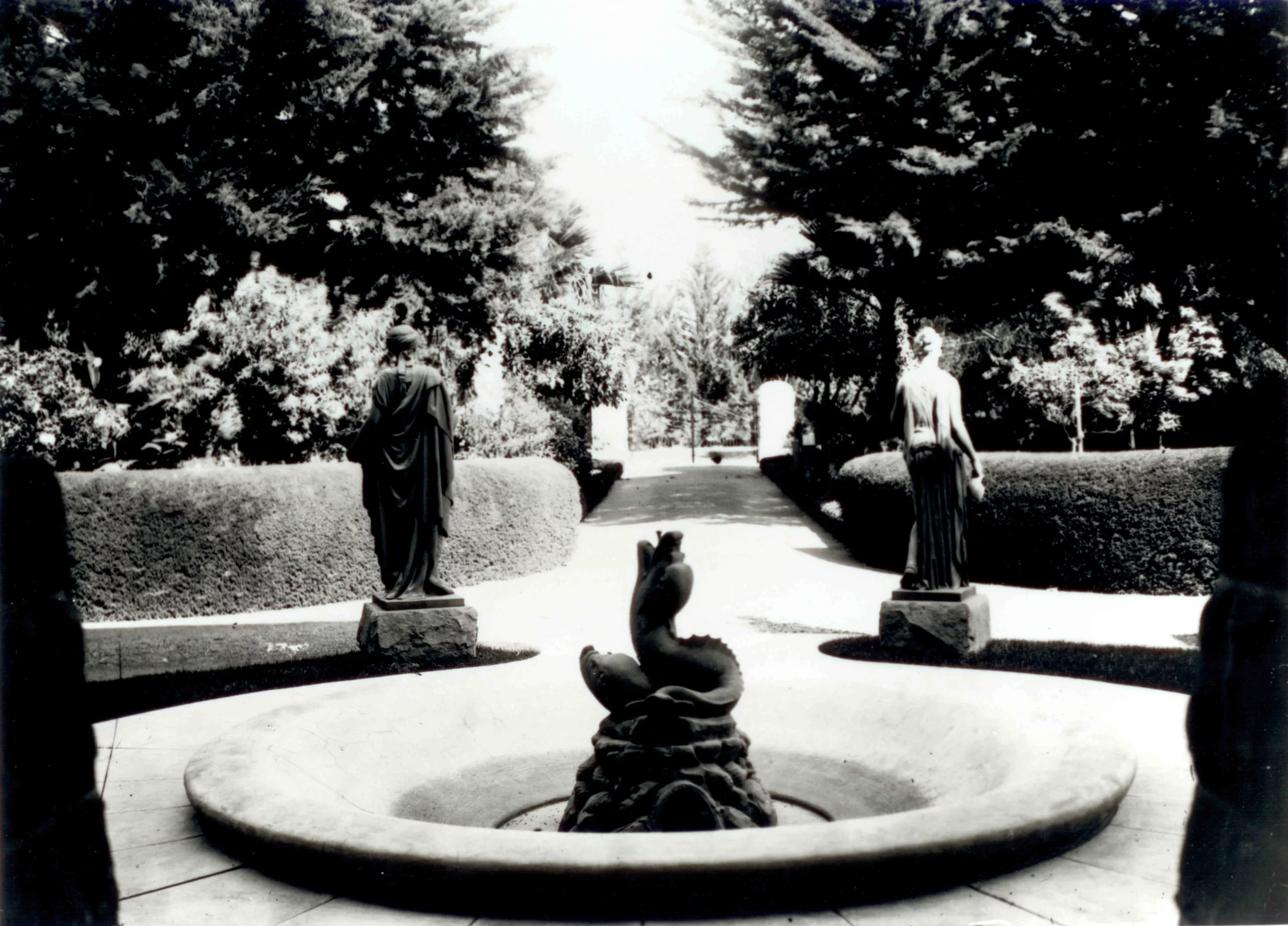 Serpent fountain in Sarah's garden before the 1906 earthquake. Source: John Hansen Family Albums, Credit to History San Jose