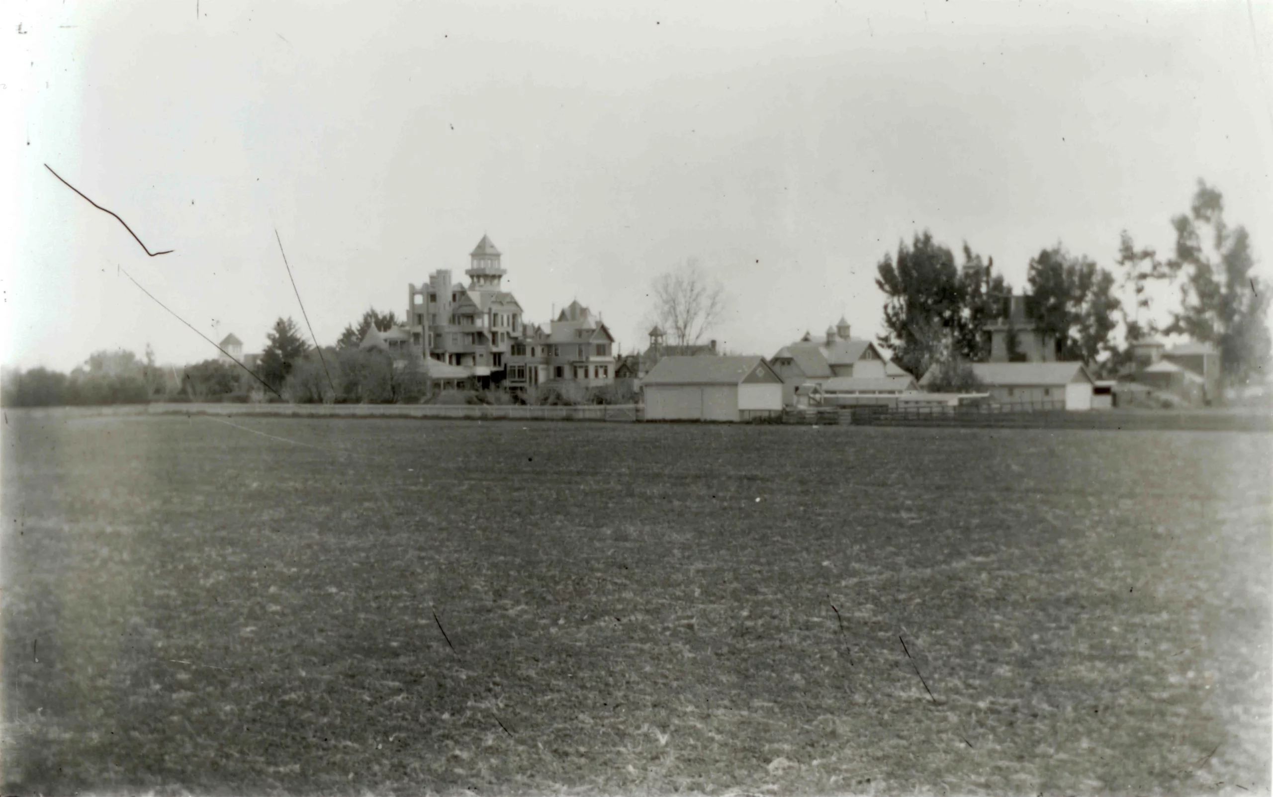 Historic view across a field from northwest. Before the 1906 earthquake. Source: John Hansen Family Albums, Credit to History San Jose